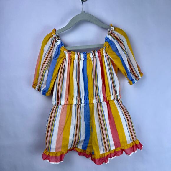 Janie and Jack, Striped Ruffle Romper, Multicolor Cotton, Summer Playwear - Picture 8 of 11
